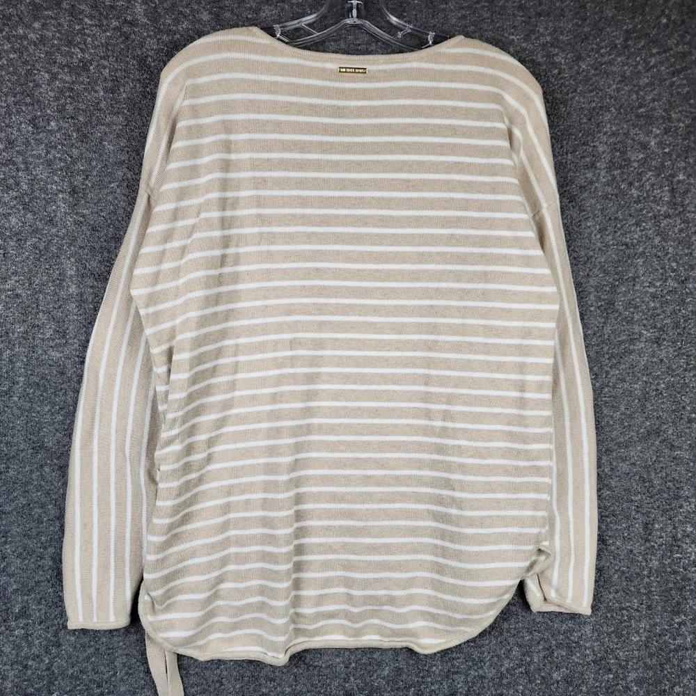 Michael Kors Striped Sweater Womens Medium Tan White Side Lace Up Gold Grommet